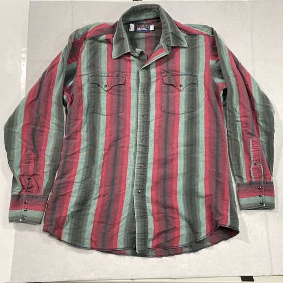 Vintage USA Panhandle Slim Men 16.5-35 Pearl Snap Western Shirt Red Blue Rodeo - Picture 2 of 10